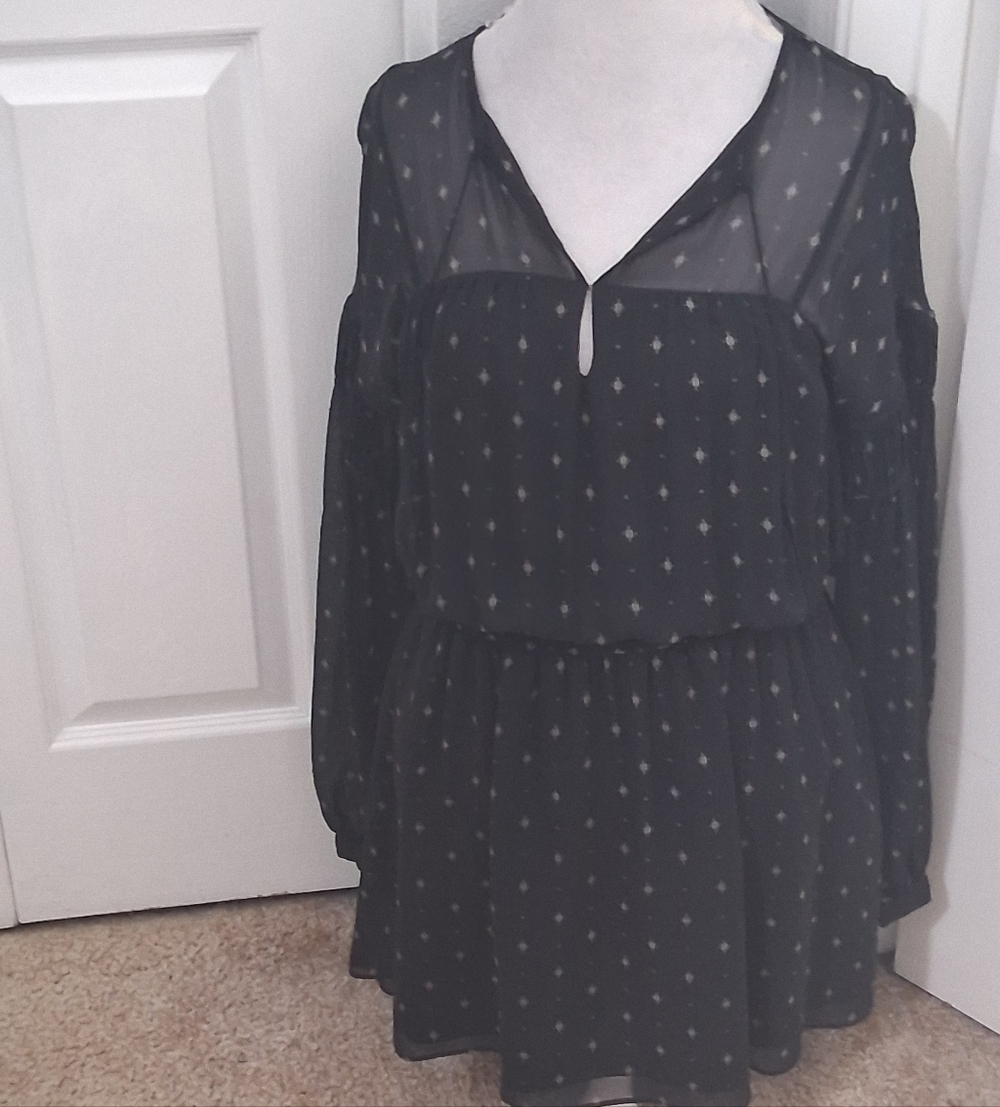 Joie Academia Black 100% Silk Print Split Neck Dress    Size S